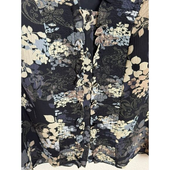 Women's Short Sleeve Black Floral Blouse Size 20W Sheer Sleeves Feminine Office - Picture 4 of 11